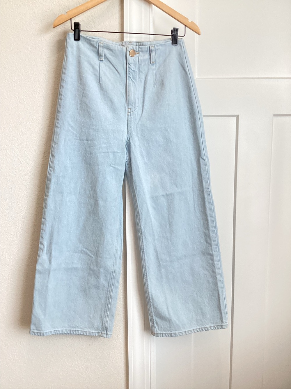 Zara High-Rise Pleated Light Denim Sailor Wide-Leg Jeans Size 6 EUC